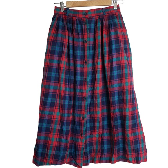 Talbots Dresses & Skirts - Vintage Talbots Size 4 Tartan Plaid Maxi Skirt Elastic Waist Button Front Flanne